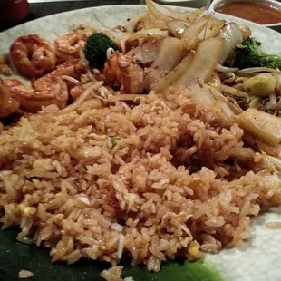 Hibachi shrimp and fried rice.