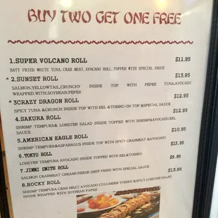 great deal!  menu