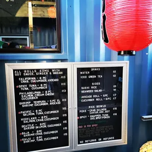 a menu and a red lantern