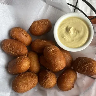 Mini Corn dogs with dijon mustard