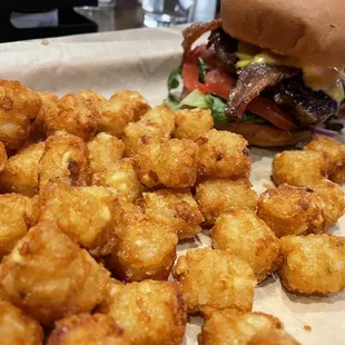 Bacon Cheeseburger and tots