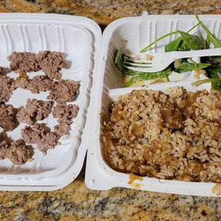 I asked for steak MW with original garlic and brown rice. This is the ultra tough gristle I could not swallow.