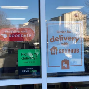 a sign in the window