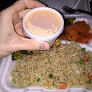 One decent sized shrimp sauce included