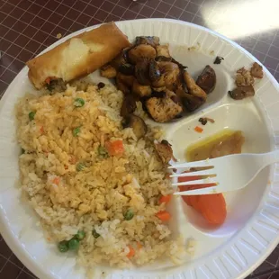 Hibachi with a veggie spring roll. Great shrimp sauce too. Douse it over everything if you can!