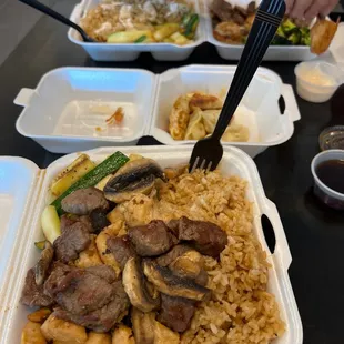 Beef/chicken hibachi, gyoza and beef/shrimp hibachi
