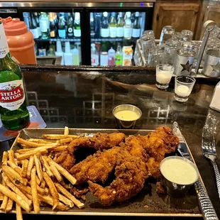 Chicken tenders are tender big juicy hot and really good! Frys are hot too. Honey mustard is excellent!