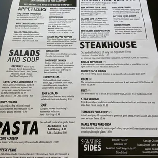 the menu of the restaurant