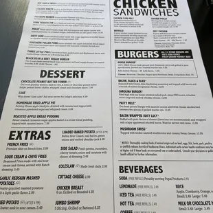 the menu of the restaurant