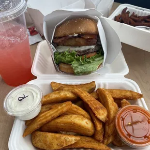 SBRRY LMNDE + BBQ BURGER W PROVOLONE CHEESE + WEDGE FRIES