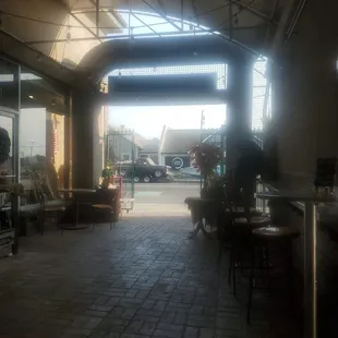 The cute little outside seating. We love it