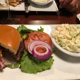 Burger and coleslaw.