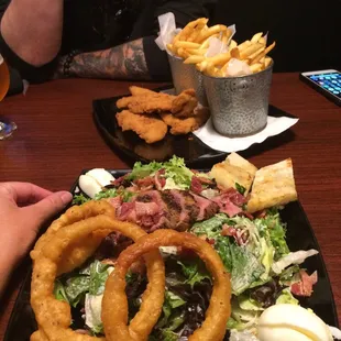 Steak salad and chicken fingers