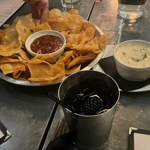 a plate of chips and dips