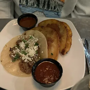 Steak taco &amp; 2 birria tacos