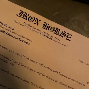 a close up of a menu