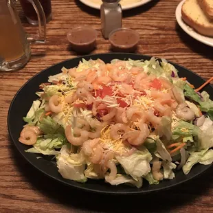 Shrimp salad (HUGE) and the ribeye with mashed (excellent!)