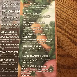 the menu and prices