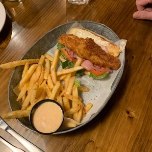 Fish sandwich and fries