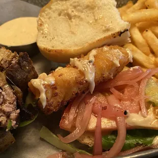 Combo (we made it ourselves) Cod Sandwich and Patty Melt.