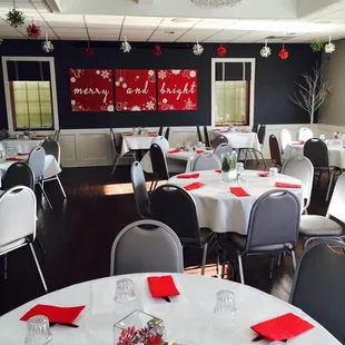 tables set for a holiday party