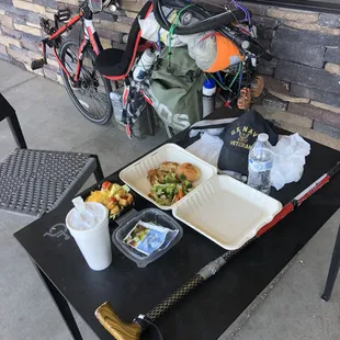 Exterior: fine eating outside close to my "FrankenBike"