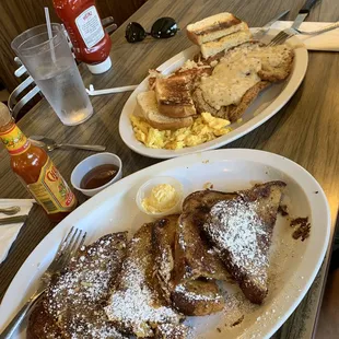Raisin French toast and chicken fried steak.