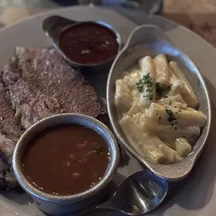 Brown Sugar Cured Beef Brisket; Fancy Mac and Fancy Mac &amp; Cheese; BBQ Baked Beans