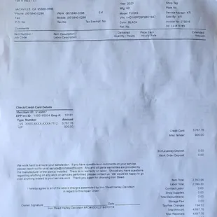 Receipt for work done.