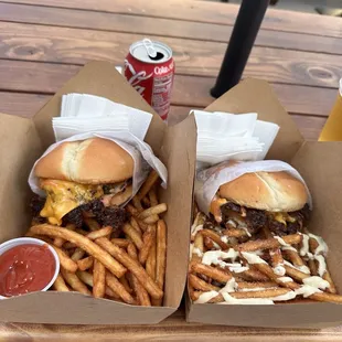 (x2) The Strike Smash Box Combo. One w regular fries, the other with garlic parm fries