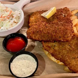Walleye, Coleslaw, and French Fries