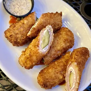Fried pickle rollups are fantastic. I prefer ranch for dipping. :)