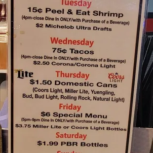 Weekly specials