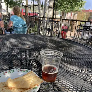 I'm enjoying a lager with house made focaccia