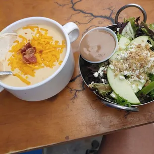 Beer Cheese Soup amd Apple Walnut Salad