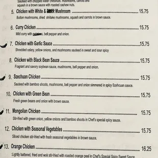 Chicken Menu - January 2025