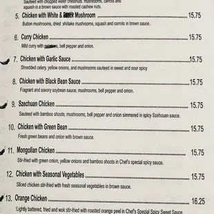 Chicken Menu - January 2025