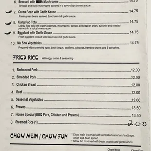 Vegetables, Fried rice, Chow Mein Menu - January 2025