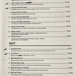 Seafood, Beef Menu - January 2025