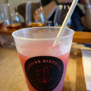 a drink in a plastic cup