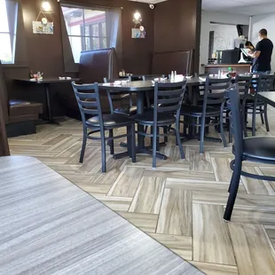 tables and chairs in a restaurant