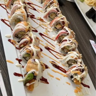 Snow White sushi roll- one with cucumber and one with avocado