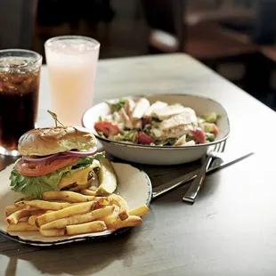 Cheeseburger with a Strawberry Fields Chicken Salad