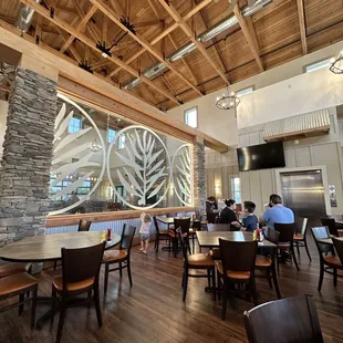 dining area with wood ceiling