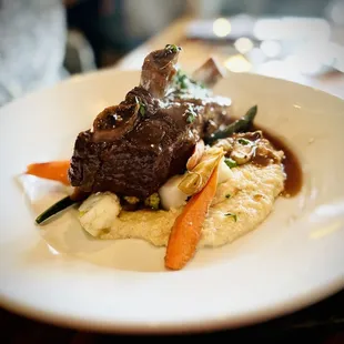 Chef's daily special - Braised bison with polenta and vegetables