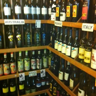 shelves of various types of wine