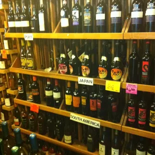 shelves full of wine bottles