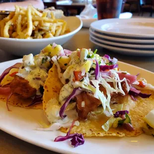 Baja Fish Tacos and Garlic Fries