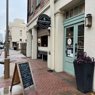 Outside this quaint coffee and crêpe shop