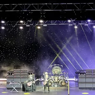a stage with a drum set